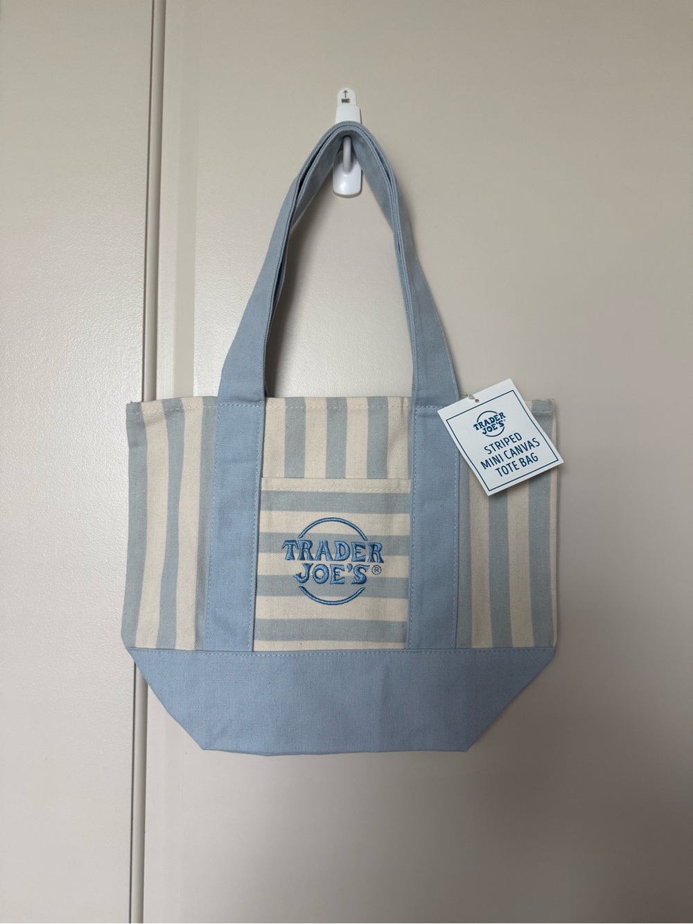 Trader Joe's Striped Mini Canvas Tote - Light Blue & Cream